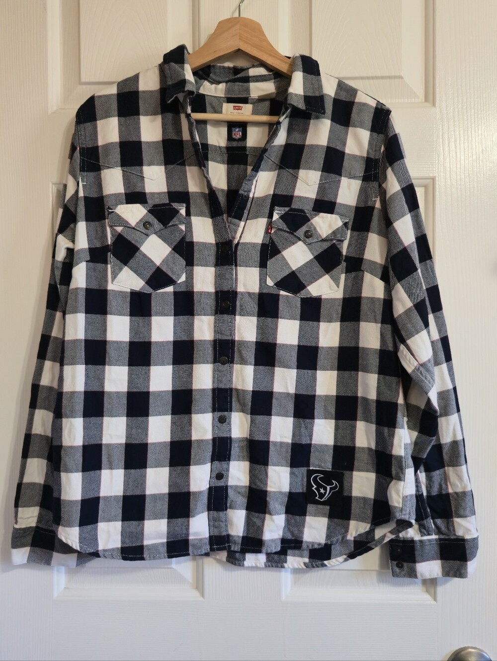 Levi's Houston Texans NFL Black/ White Plaid Flannel Button-Front Shirt L